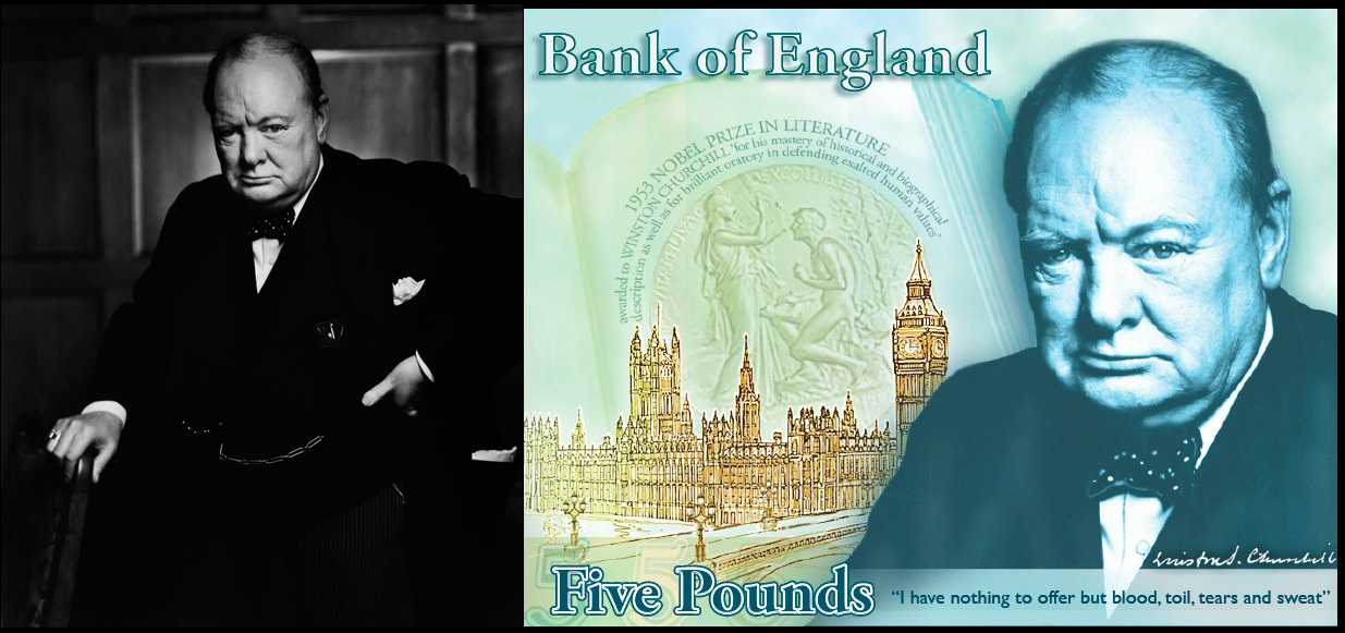 Winston Churchill by Yousuf Karsh on British Five Pound Note