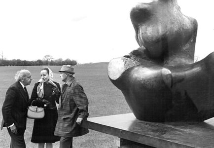 Yousuf and Estrellita with Henry Moore, at Moore's Estate, England, 1973